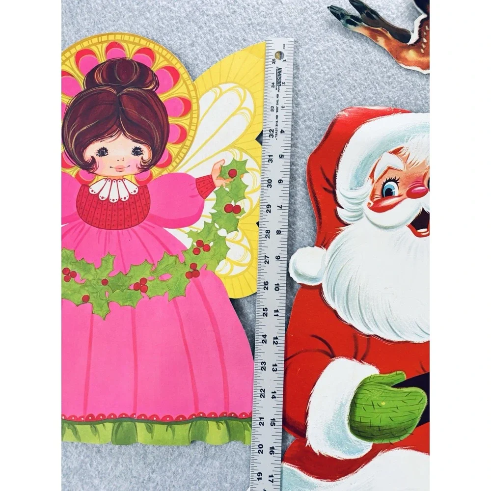 Vintage Die Cut Christmas Decorations Lot‎ Santa Snowman Reindeer Angel Dennison